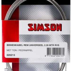 Binnenrmkabel RVS 2,35 meter lang met ton/peernippel